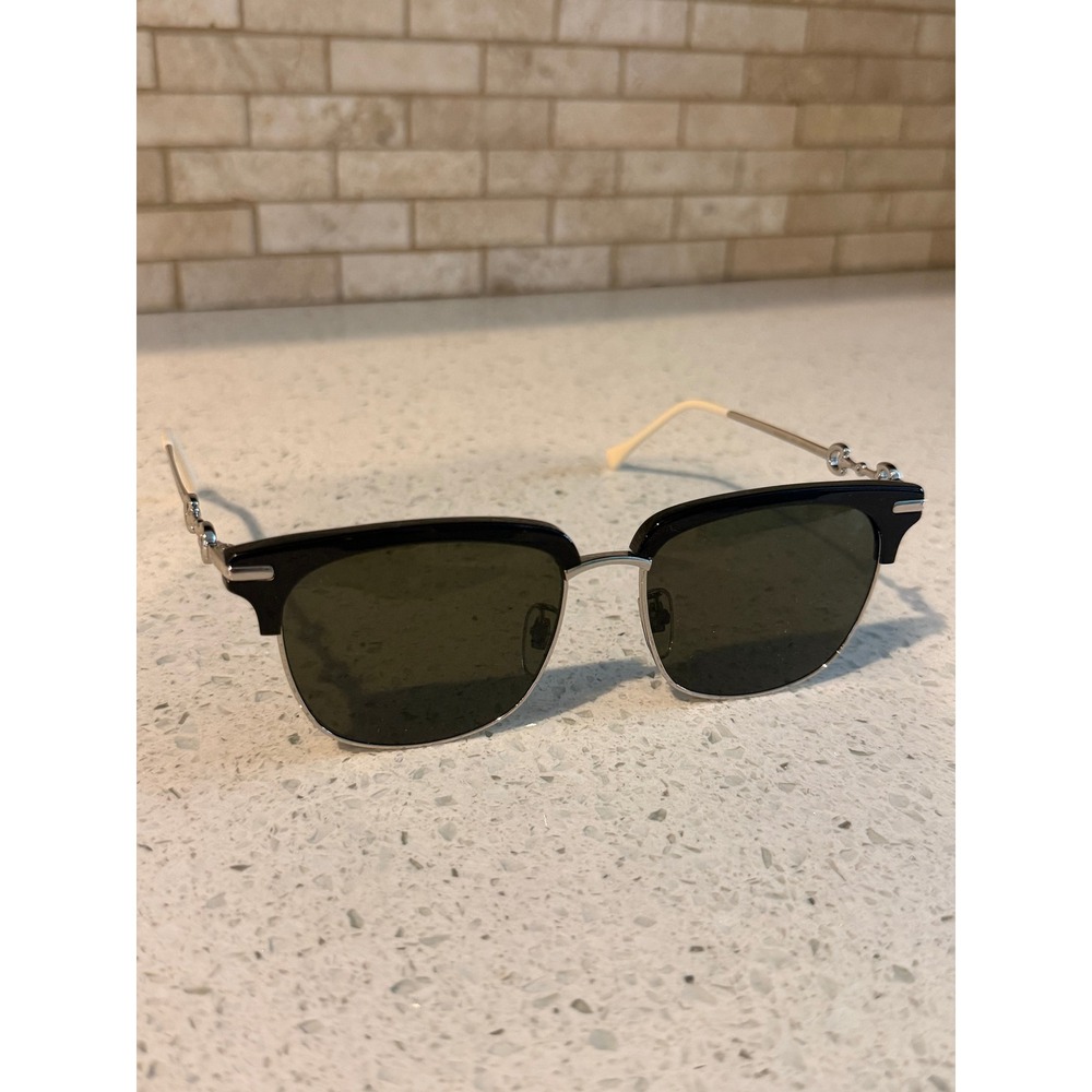 Gucci GG0918S Horsebit Clubmaster Sunglasses Shiny Black & Silver